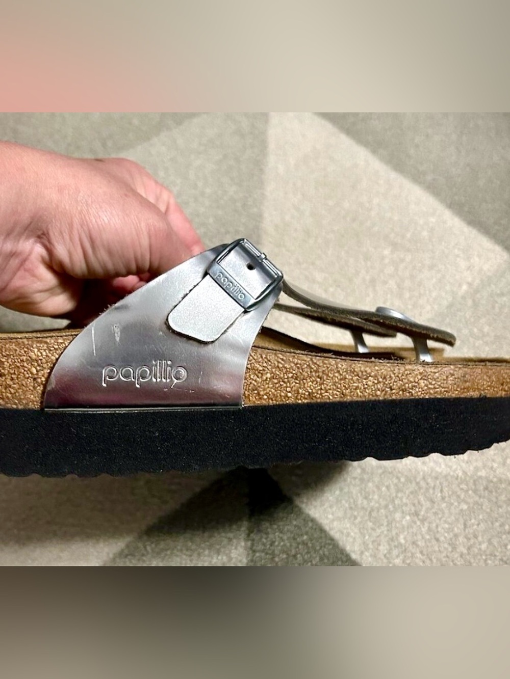 Birkenstock Papillio Gizeh Platform Metallic Silver Leather Thong Sandals 38 - Picture 2 of 3